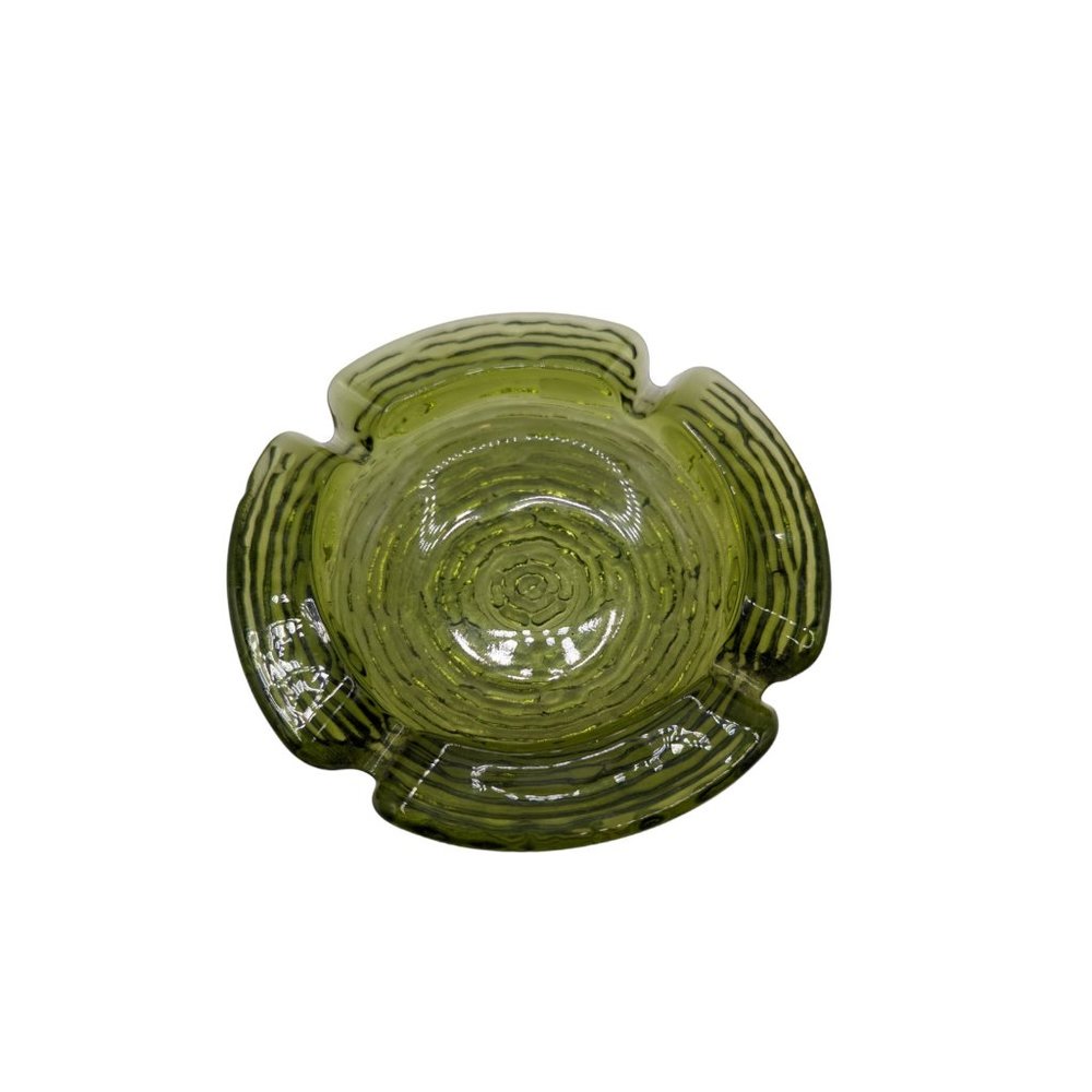 Vintage MCM Anchor Hocking Glass Ashtray Soreno Avacado Green Ripple 4” - Picture 4 of 9